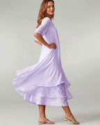 Aurelia Midi Dress by Lauven — lightweight short sleeve round neck layered midi dress