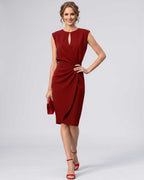 Velmira Midi Dress by Lauven — sleeveless keyhole wrap midi dress with ruched waist