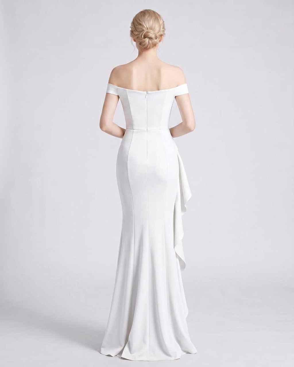 Veloura Maxi Dress by Lauven — polyester spandex off-the-shoulder mermaid maxi dress with slit