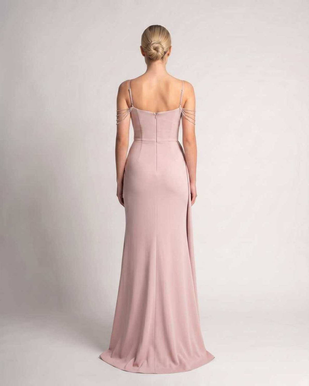 Celestia Maxi Dress by Lauven — polyester spaghetti strap mermaid maxi dress with beading and split