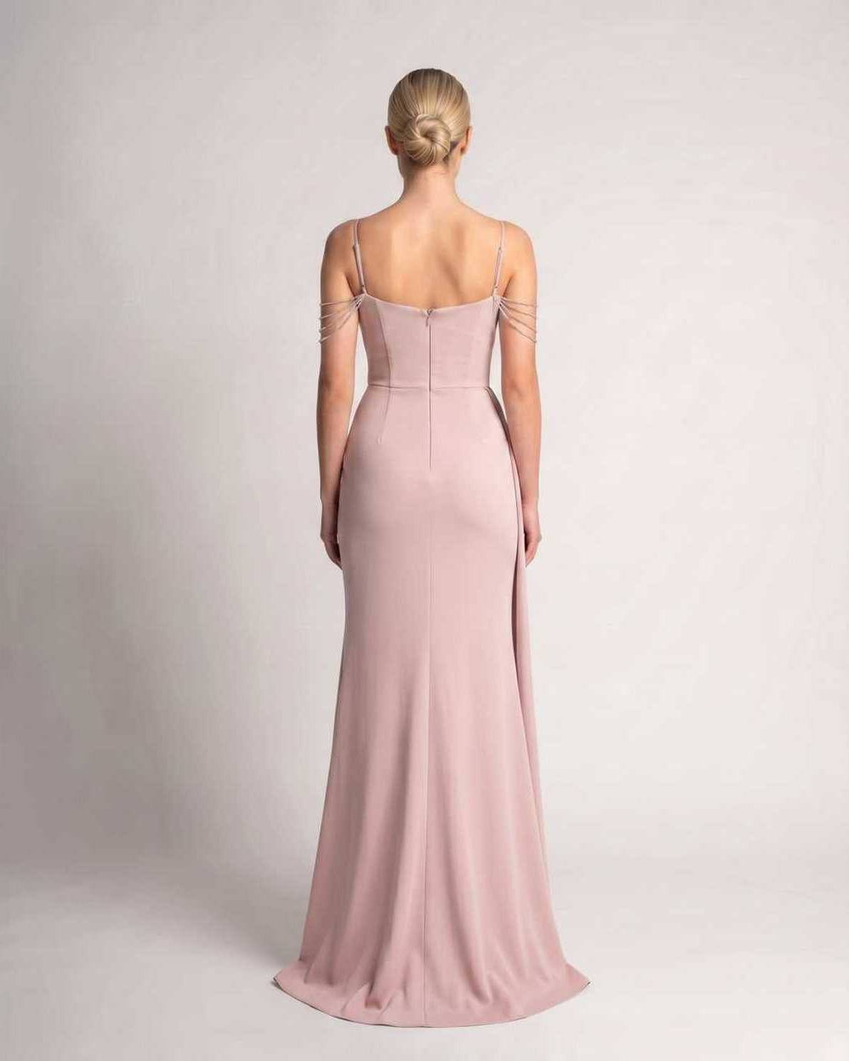 Celestia Maxi Dress by Lauven — polyester spaghetti strap mermaid maxi dress with beading and split