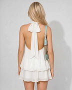 Lunelle Mini Dress by Lauven — polyester sleeveless tie neck loose fit mini dress