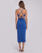 Sable Midi Dress by Lauven — suede-touch polyester blend sleeveless crew neck slim midi dress