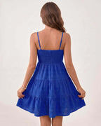 Solara Mini Dress by Lauven — textured sleeveless square neck tiered swing mini dress