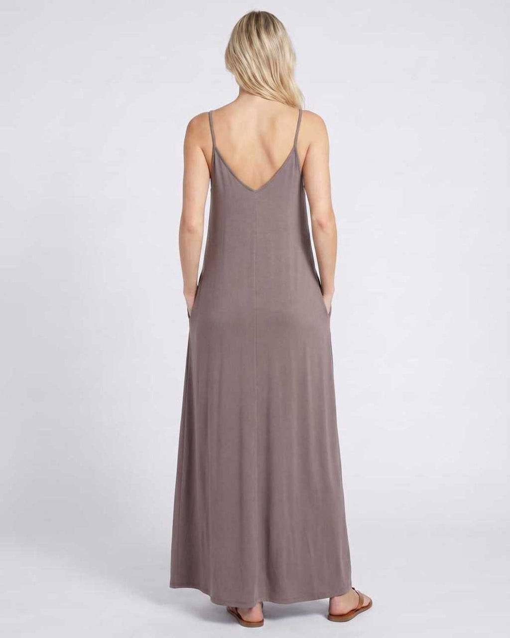 Solenne Maxi Dress by Lauven — soft stretch sleeveless V-neck relaxed A-line maxi dress