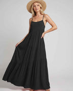 Solenne Maxi Dress by Lauven — rayon blend sleeveless scoop neck tiered A-line maxi dress