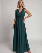 Veloura Maxi Dress by Lauven — satin sleeveless V-neck A-line maxi dress