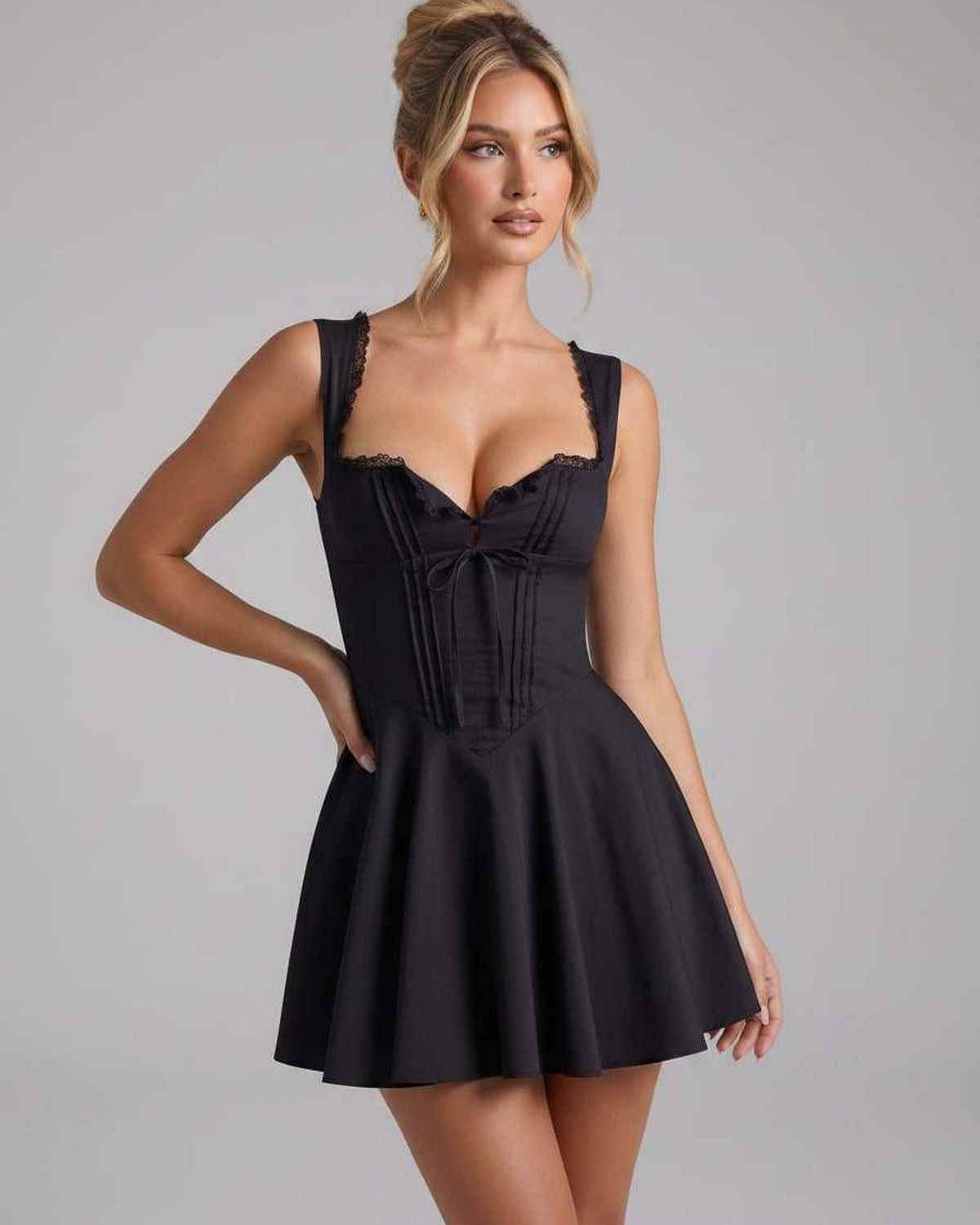 Veloura Mini Dress by Lauven — cotton blend sleeveless square neck fit and flare mini dress