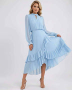 Celestia Maxi Dress by Lauven — chiffon long sleeve high neck A-line maxi dress