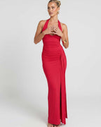 Solvienne Maxi Dress by Lauven — stretch sleeveless deep V-neck ruched maxi dress