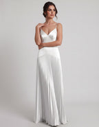 Veloura Maxi Dress by Lauven — satin spaghetti strap V-neck A-line maxi dress