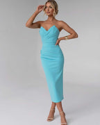 Serelle Midi Dress by Lauven — smooth stretch strapless sweetheart neck fitted midi dress