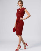 Velmira Midi Dress by Lauven — sleeveless keyhole wrap midi dress with ruched waist