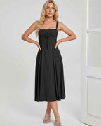 Serelune Midi Dress by Lauven — lightweight sleeveless square neck A-line midi dress