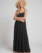 Solenne Maxi Dress by Lauven — rayon blend sleeveless scoop neck tiered A-line maxi dress
