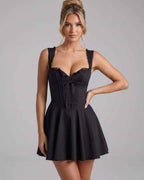 Veloura Mini Dress by Lauven — cotton blend sleeveless square neck fit and flare mini dress