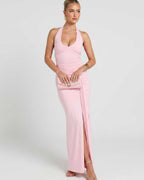 Solvienne Maxi Dress by Lauven — stretch sleeveless deep V-neck ruched maxi dress
