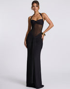 Solvane Maxi Dress by Lauven — stretch mesh sleeveless halter neck slim fit maxi dress