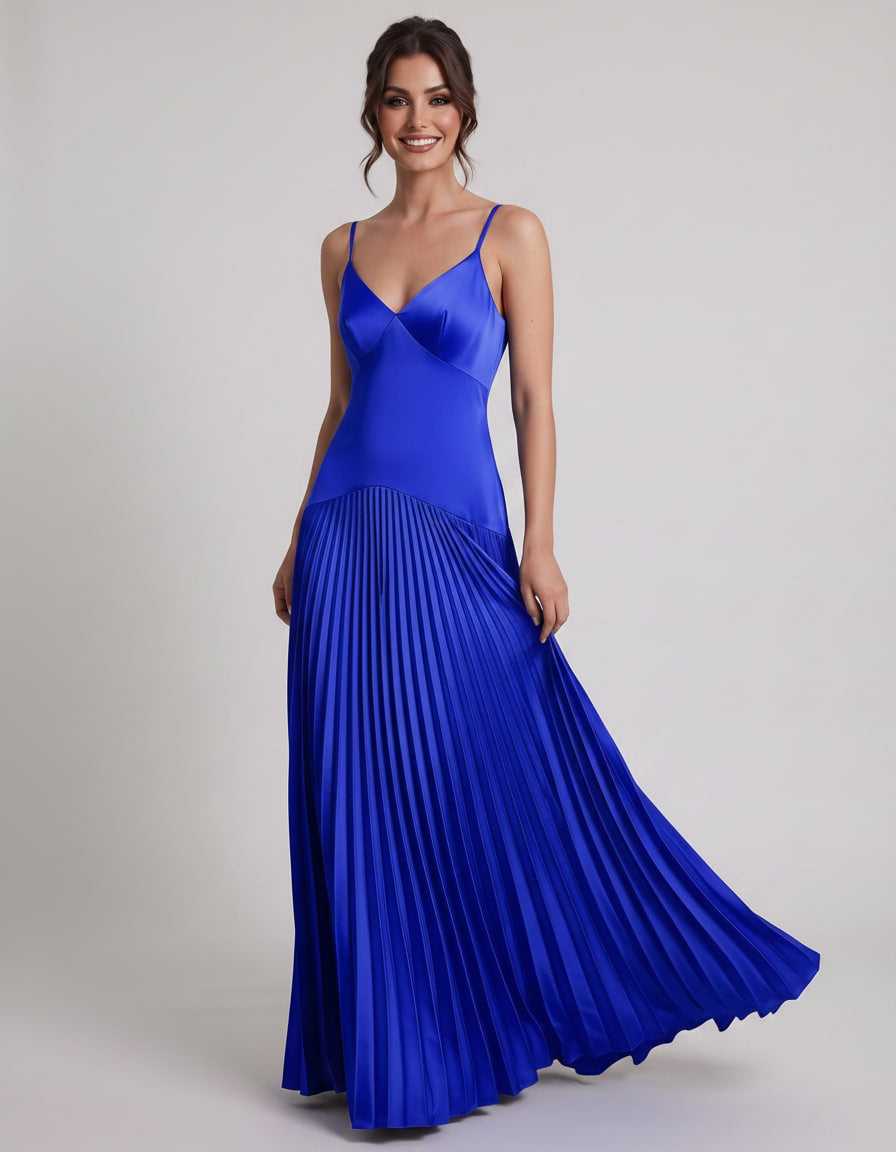 Veloura Maxi Dress by Lauven — satin spaghetti strap V-neck A-line maxi dress