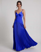 Veloura Maxi Dress by Lauven — satin spaghetti strap V-neck A-line maxi dress