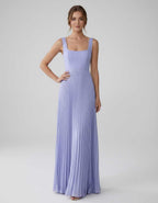 Veloura Maxi Dress by Lauven — satin chiffon sleeveless square neck pleated A-line maxi dress