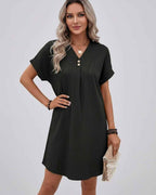 Lunelle Mini Dress by Lauven — textured short sleeve V-neck relaxed mini dress