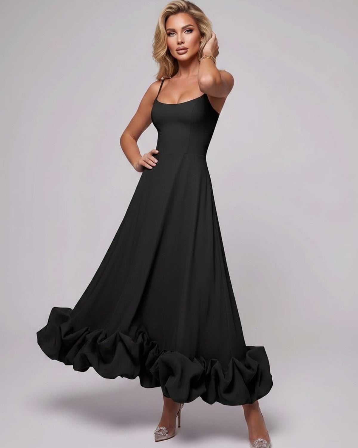 Aurelia Maxi Dress by Lauven — lightweight sleeveless scoop neck fit and flare maxi dress