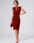 Velmira Midi Dress by Lauven — sleeveless keyhole wrap midi dress with ruched waist