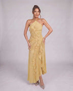 Valerise Maxi Dress by Lauven — chiffon sleeveless halter asymmetrical maxi dress