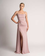 Celestia Maxi Dress by Lauven — polyester spaghetti strap mermaid maxi dress with beading and split