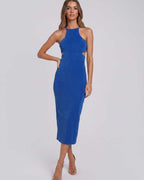 Sable Midi Dress by Lauven — suede-touch polyester blend sleeveless crew neck slim midi dress