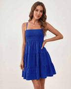Solara Mini Dress by Lauven — textured sleeveless square neck tiered swing mini dress