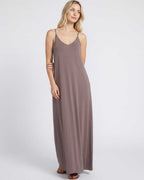 Solenne Maxi Dress by Lauven — soft stretch sleeveless V-neck relaxed A-line maxi dress