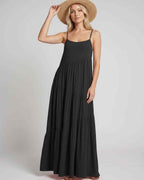 Solenne Maxi Dress by Lauven — rayon blend sleeveless scoop neck tiered A-line maxi dress