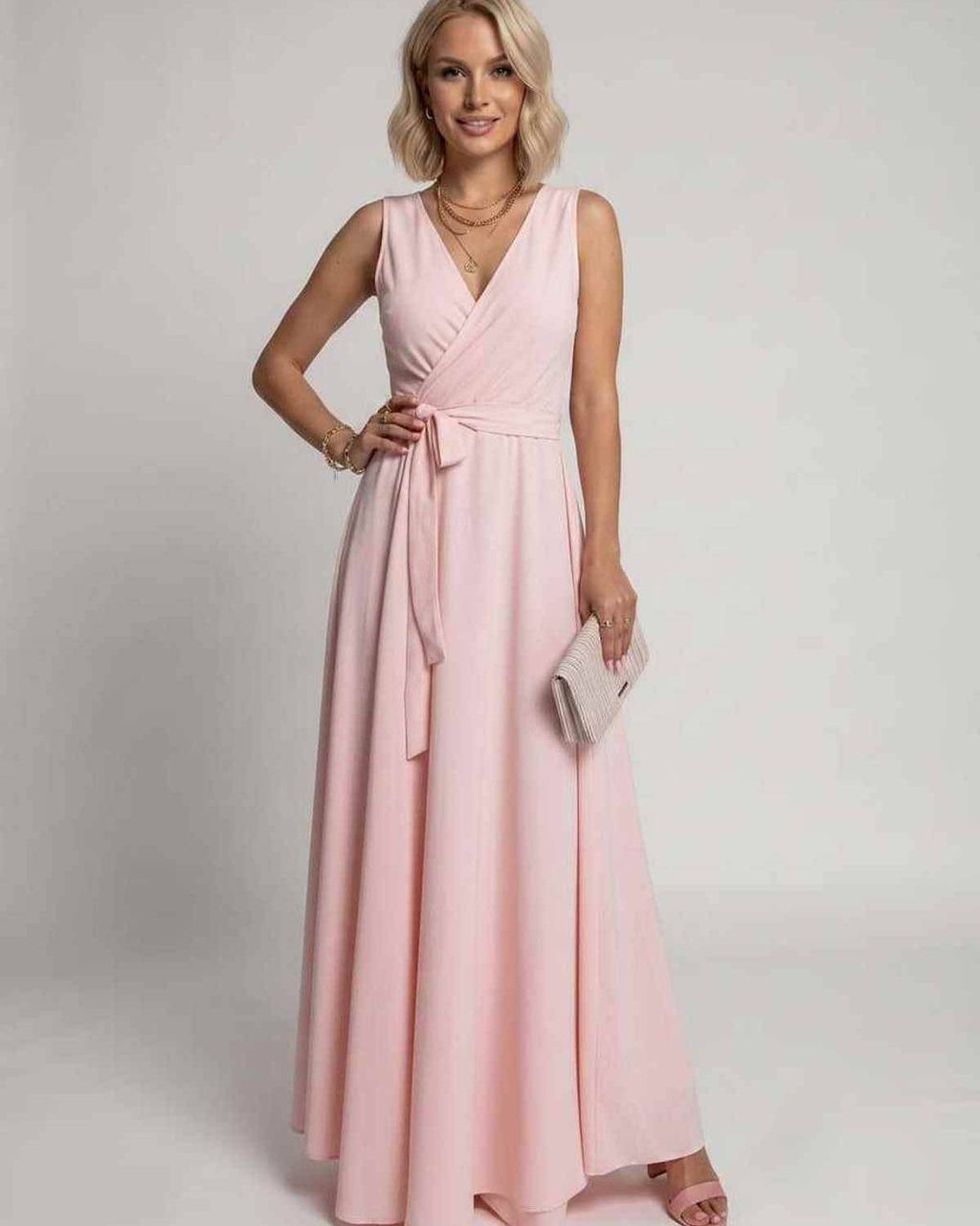 Veloura Maxi Dress by Lauven — satin sleeveless V-neck A-line maxi dress