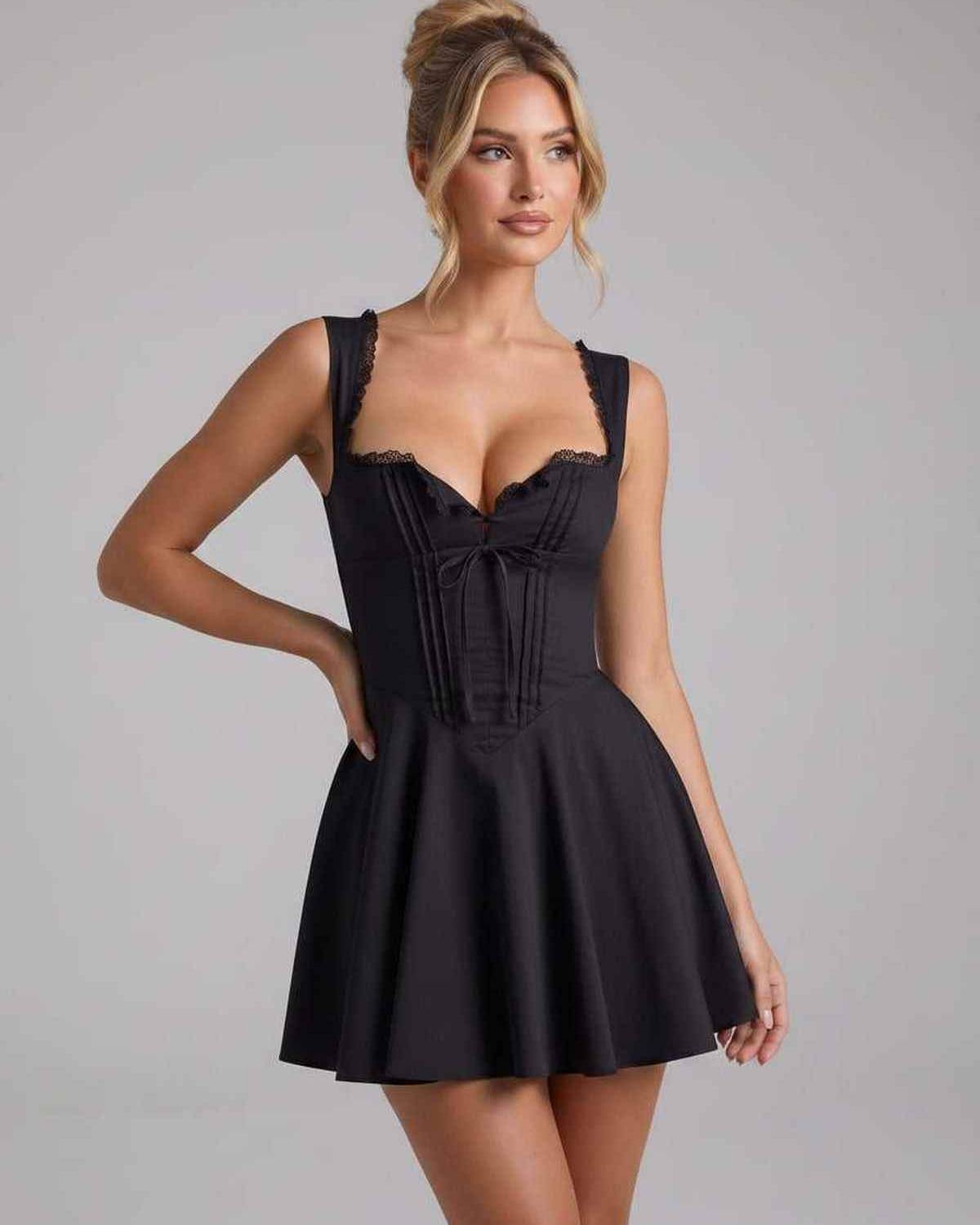 Veloura Mini Dress by Lauven — cotton blend sleeveless square neck fit and flare mini dress