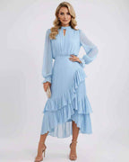 Celestia Maxi Dress by Lauven — chiffon long sleeve high neck A-line maxi dress