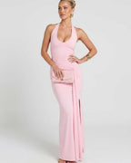 Solvienne Maxi Dress by Lauven — stretch sleeveless deep V-neck ruched maxi dress
