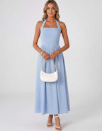 Veloura Midi Dress by Lauven — satin blend sleeveless square neck A-line midi dress
