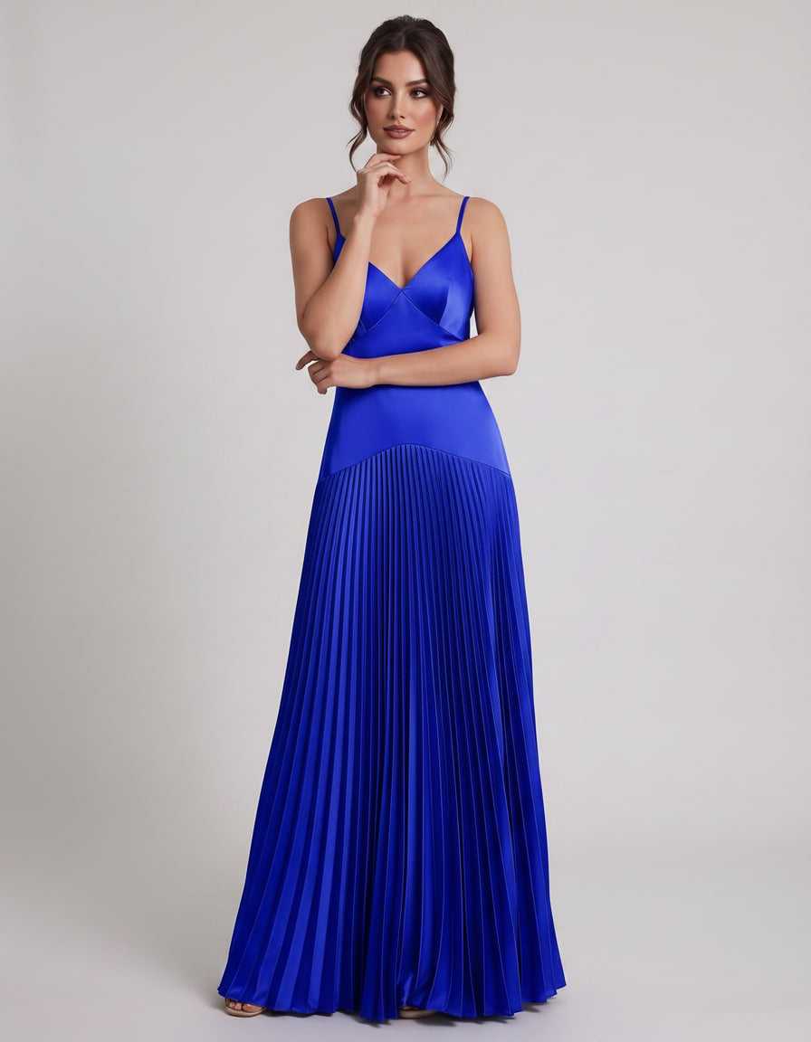Veloura Maxi Dress by Lauven — satin spaghetti strap V-neck A-line maxi dress