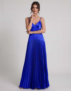 Veloura Maxi Dress by Lauven — satin spaghetti strap V-neck A-line maxi dress