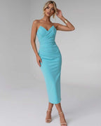 Serelle Midi Dress by Lauven — smooth stretch strapless sweetheart neck fitted midi dress