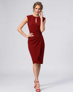 Velmira Midi Dress by Lauven — sleeveless keyhole wrap midi dress with ruched waist