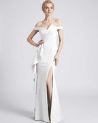 Veloura Maxi Dress by Lauven — polyester spandex off-the-shoulder mermaid maxi dress with slit