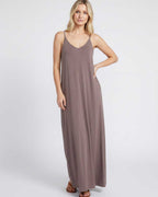 Solenne Maxi Dress by Lauven — soft stretch sleeveless V-neck relaxed A-line maxi dress