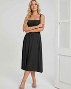 Serelune Midi Dress by Lauven — lightweight sleeveless square neck A-line midi dress
