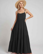 Solenne Maxi Dress by Lauven — rayon blend sleeveless scoop neck tiered A-line maxi dress