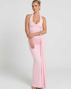 Solvienne Maxi Dress by Lauven — stretch sleeveless deep V-neck ruched maxi dress