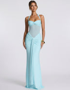 Solvane Maxi Dress by Lauven — stretch mesh sleeveless halter neck slim fit maxi dress