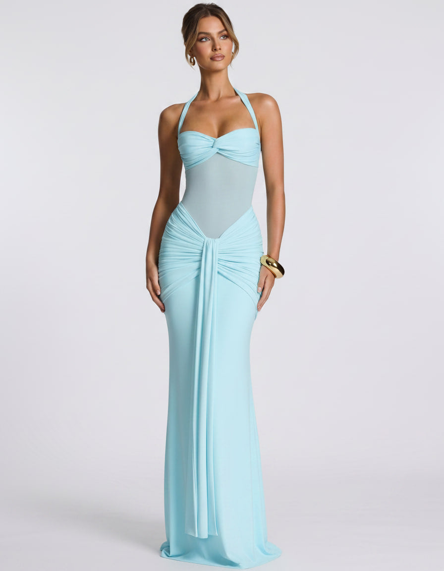 Solvane Maxi Dress by Lauven — stretch mesh sleeveless halter neck slim fit maxi dress